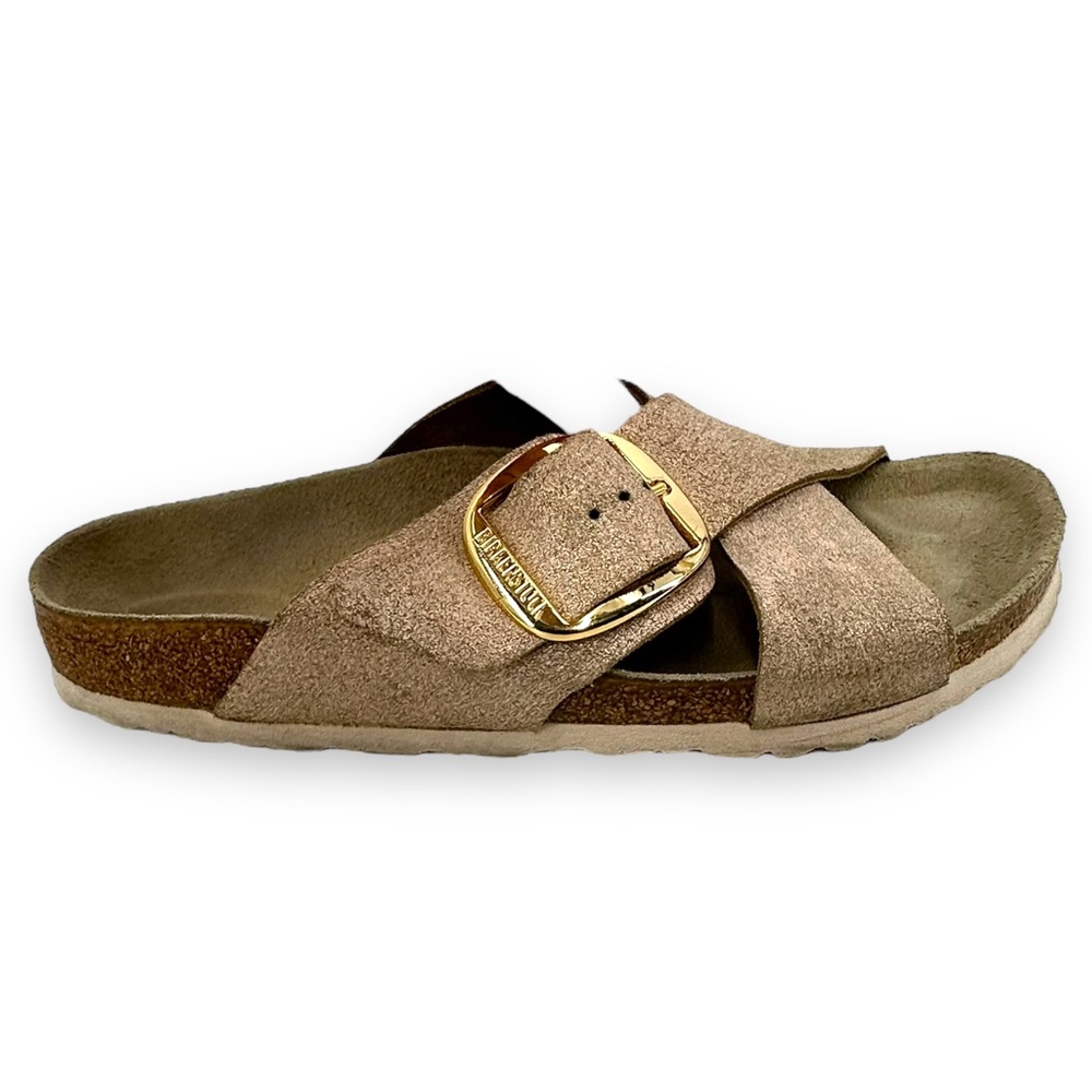 Birkenstock Tan Sandals with Gold Buckle